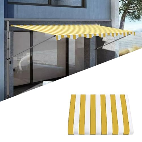 Klemmmarkise Ersatzstoff, wasserdicht, Polyester, UV-Schutz, Sonnenschutz für Terrasse und Veranda, Gelb und Weiß, 335 cm, einfach zu installieren, langlebige Outdoor-Abdeckung