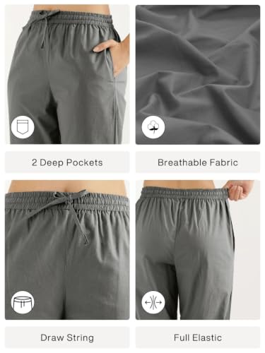 Image of SAADAA Cotton Straight Pants for Women | Breathable Everyday Wear Trousers | Drawstring, Deep Pockets & Elastic Waistband | Casual & Comfortable Fit