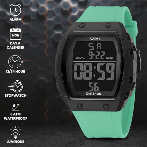 Image of V2A Digitron 2209 Tonneau Design Digital Sports Watch for Men & Boys | Alarm, Stopwatch, 12 /24H | 3 ATM Water Resistant | Luminous Display | | Sports, Fitness, Outdoor & Training| Gifts for Men & Boys