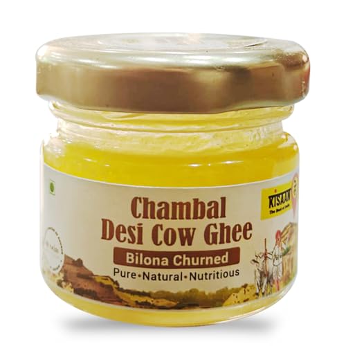 Image of KISAANSAY Chambal Desi Cow Ghee 25ML|100% Pure Desi Cow Ghee|Traditionally Bilona Churned|Promotes Gut & Heart Health|Immunity Booster|Rich In Nutrients|Vedic Method|Authentic Ghee