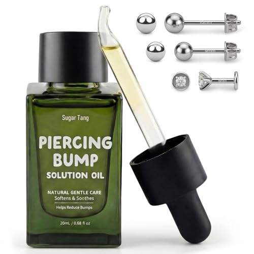 SugarTang Piercing Bump Solution Oil with Natural Jojoba Rosehip Tea Tree Nose Stud and Downsizing Earrings Studs Gentle Aftercare for Bumps Curved Dropper 20ml 1bottle
