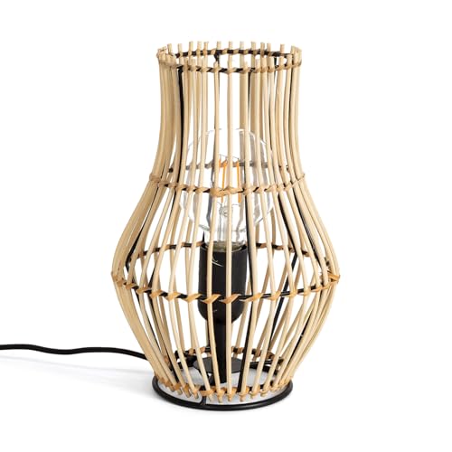 LEDKIA LIGHTING - Lámpara de Mesa de Ratán Arawa Sulu | Diseño Boho-Chic Natural | Compatible con Bombilla LED E27, No Incluida | Uso en Interiores, Color Natural, Ratán