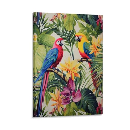 Toile perroquet coloré grand format pour illuminer un mur sombre