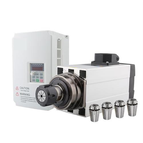 Spindle motor 4.5kw Square Air-Cooled Milling Spindle + Fuling 5.5KW Frequency Converter + ER32 Chuck Kit For Wood Carving(DC380V)