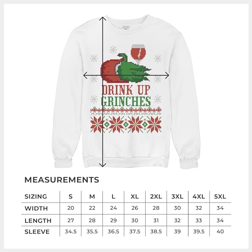 Tee Hunt Drink Up Grinches Suéter feio Festa de Natal Bebendo Gola Redonda, Branco, M