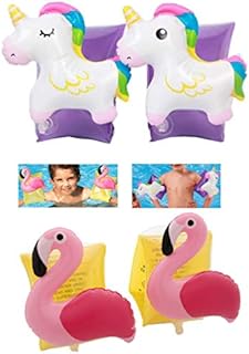 Inflatable Unicorn + Flamingo Arm Bands Baby Pool Float Animals Pattern Swimming Aid Trainer Boat Children Inflatable Sleeves Swim Circle Armbands Pool Toy for Age 2-6
