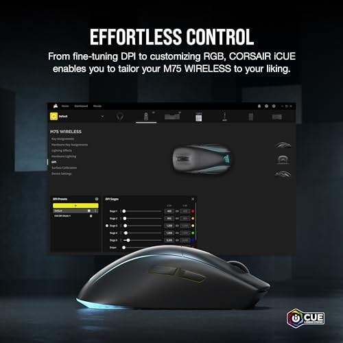 Corsair M75 Wireless RGB Lightweight FPS Gaming Mouse – 26,000 DPI – Swappable Side Buttons – iCUE Compatible – PC – Black - image 8