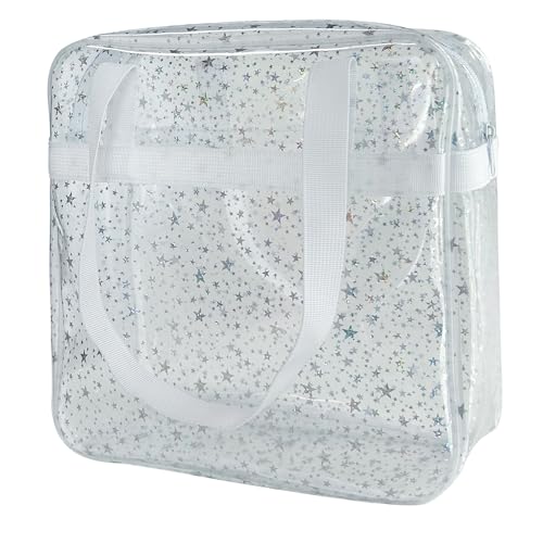 TotePrint Star PVC Beach Bag 11.81 * 11.81 * 3.94 inch Waterproof Small Tote with Handle for Women Men Pool Party Travel (Clear)