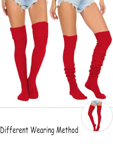 Image of Women's Thigh High Knitted Winter Boot Socks Vintage Extra Long Leg Warmer Over Knee High Stockings