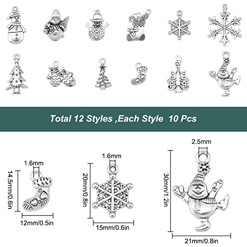 SUNNYCLUE 1 Box 120Pcs 12 Style Christmas Tibetan Style Charms Winter Theme Snowflake Pendants Antique Silver Snowman Pendants Metal Alloy Christmas tree Beads Bulk for Jewelry Making Charm DIY Craft - Image 2