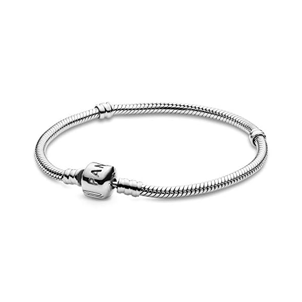 Pandora Moments Logo Barrel Clasp Snake Chain Bracelet - Compatible Moments Charms - Sterling Silver Bracelet for Women - Gift for Her - 7.1"