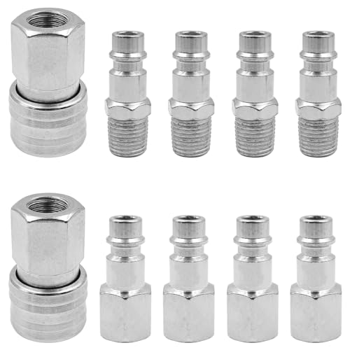 ANCLLO 10PCS Air Line Connectors 1/4 Inch BSP Quick Coupling for Hoses Coupling Plug Air Line Hose Compressor