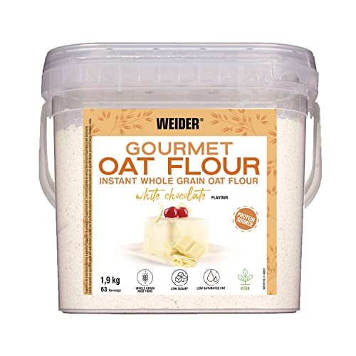 Weider Gourmet Oat Flour – Farine d’Avoine Instantanée – Goût Chocolat Blanc - Haute Teneur en Glucides – Riche en Protéines Végétales – Sans Sucres Ajoutés – Sans OGM – 1,9kg