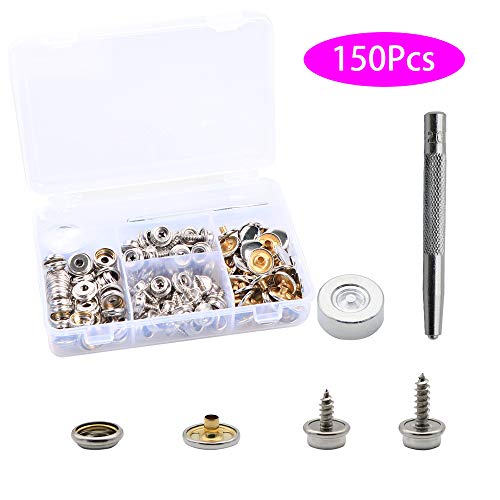 Stainless Steel Marine Grade Canvas And Upholstery Boat Cover Snap Button Fastener Kit With 2Pcs Setting Tool (50 Sets)- Silver 150Pcs #TOP2