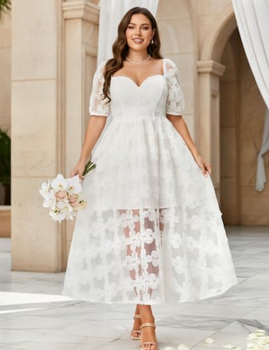 Image of EYWOL Formal Wedding Guest Cocktail Party Floral Embroidered Dress M-3XL | Embroidered,Floral,Sheer A-Line,Maxi,Sweetheart Neckline,Puff Sleeves,Tie Back, Parties,Wedding,Formal,Cocktail,Occasions