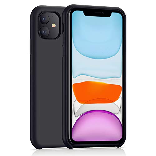 Funda de Silicona líquida AhaSky para iPhone 11 Funda, Cubierta de Goma de Gel a Prueba de Golpes con cojín de Tela de Microfibra Suave para Apple iPhone 11 6.1 Pulgadas - Negro