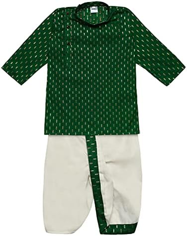 superminis Boys Gold Thread Cotton Kurta with Dhoti Round Collar Full Sleeve Side Buttons Kurta Set for Ethnic Clothing