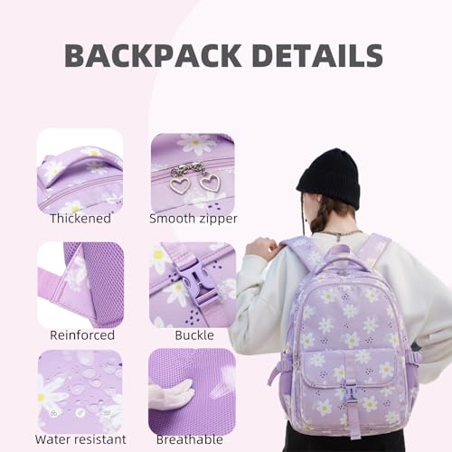 Sopnorm Mochila para meninas, estampa de margaridas, linda bolsa de livros casual, mochila escolar p