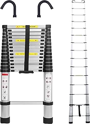 Telescoping Ladder, 20.3FT Aluminum Lightweight Portable Telescopic Ladder with Hook,Heavy Duty 330lbs Max Capacity, Extension Ladder for Roofs, RVs, Outdoor-Sliver
