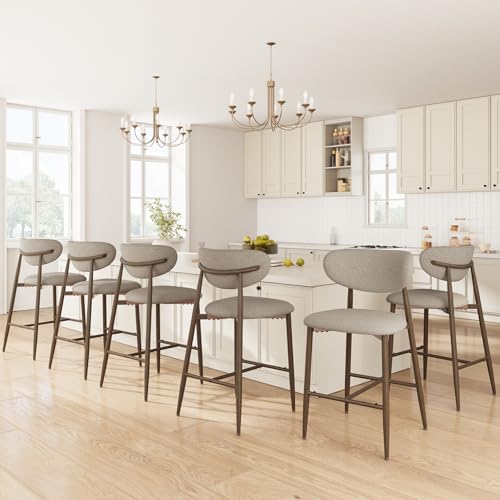 Image of MALOL Bar Stools Set of 6, Upholstered Counter Height bar stools with Backs and Metal Legs, Modern Kitchen Bar Stools for Kitchen Island, Counter, Camel