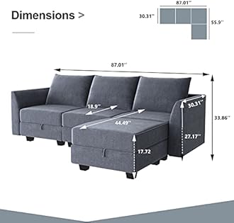 HONBAY Reversible Sectional Sofa Couch with Chaise L Shape Couch Modern Modular Sofa for Living Room, Bluish Grey