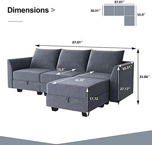 HONBAY Reversible Sectional Sofa Couch with Chaise L Shape Couch Modern Modular Sofa for Living Room, Bluish Grey