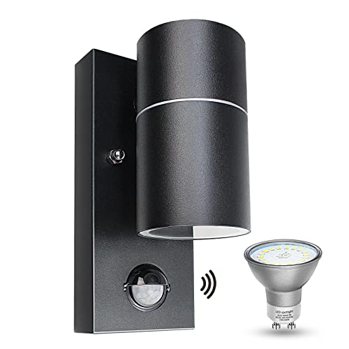 Virone MUSAM Außenlampe Mit Bewegungsmelder – E27, IP44 Wasserdicht, Schwarz, Für Garten & Haus