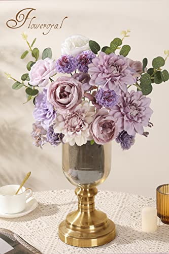 Floweroyal Artificial Flowers Combo Purple Flowers Mix Silk Flowers Dahlia Roses With Stems For Diy Wedding Bridal Bouquets, Baby Shower, Floral Arrangement, Table Centerpieces, Home Decorations. #TOP5