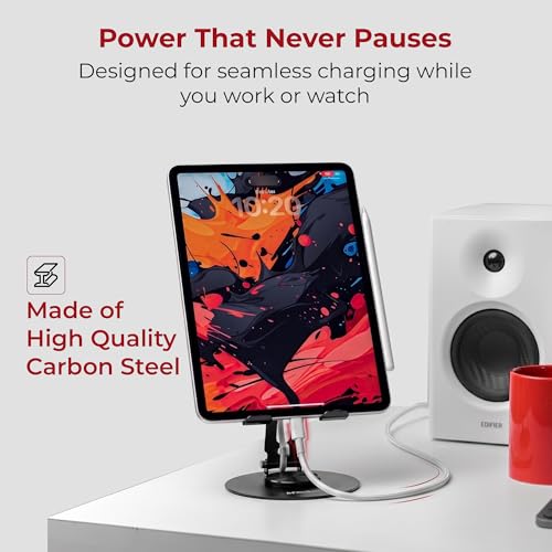 Image of MegaStro Tablet Stand | Heavy Duty |Carbon Steel, 360 Rotation, 180 Tilt | Foldable, Ergonomic Design | Universal Compatibility for iPad, Samsung, Lenovo, OnePlus & All 7-13 inch Tablets
