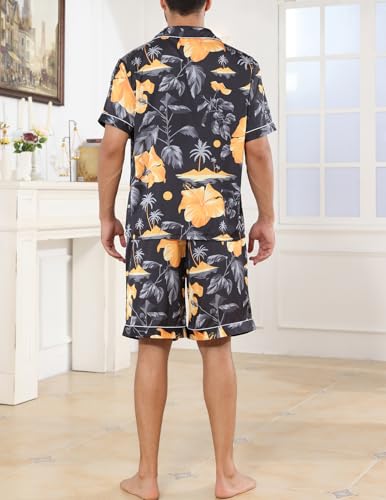 Image of Veseacky Mens Silk Satin Pajamas Set Short Sleeve Sleepwear Button-Down Pjs Sets Two-Pieces Loungewear with Pockets S-XXL