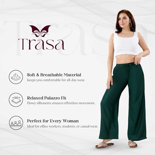 Image of TRASA Women's and Girls Cotton Reyon Regular Fit Palazzo Pants - Available Size - L, XL, 2XL, 3XL