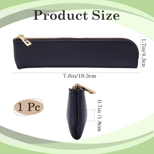 Image of GORGECRAFT Slim Design Soft Small Aesthetic Pouch PU Leather Pen Case Storage Bag Solid Color Portable Zipper Cosmetic Bag for Pen Markers Gifts (Black)