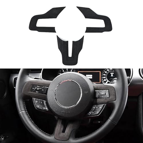 Black Suede Cover Interior Steering Wheel Button Sticker Trim for Mustang 2015 2016 2017 2018 2019 2020 2021 2022 2023