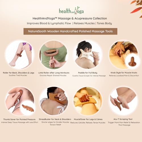 Image of HealthAndYoga NatureSooth Thumb Saver Wooden Massage Tool - Deep Tissue, Acupressure, Trigger Point Pain Relief - For Intense Pressure on Back, Legs & Arms without Straining the Thumb or Fingers