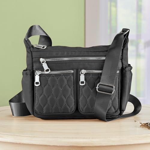 Collections Etc Adjustable Multi Zip Pockets Cross-Body Handbag2