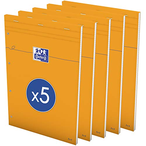 Bloc-notes A4+ perforé ligné 8mm jaune Oxford couverture orange 80 feuilles agrafées