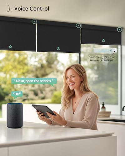 Yoolax Motorized Blinds with Remote, Smart Blinds for Windows Blackout Automatic Shades Compatible with Alexa Remote Control Roller Window Shades with Valance, Custom Size (V-Midnight Stripe) - Thumbnail 2
