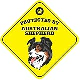 chiot berger allemand croisé golden retriever Dimensions : 30 x 30 cm Panneau de croisement en aluminium jaune protégé par un chien de berger australien croix Xing