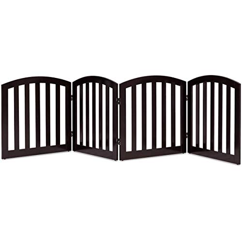 Giantex 24'' Dog Gate with Arched Top for Doorway and Stairs, Configurable Free Standing Wooden Gate with Foldable Panels and Sturdy Metal Hinges, Pet Dog Safety Fence (96'' W, Brown)