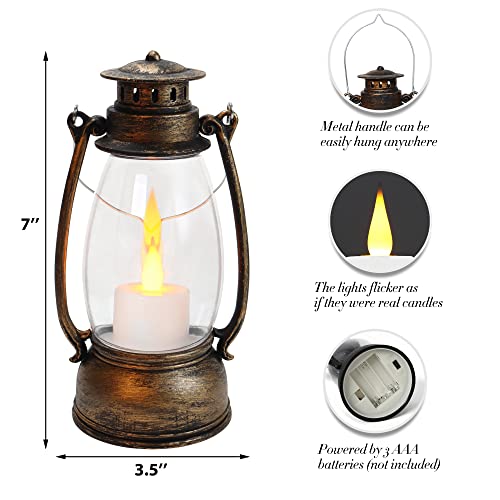 Llq Vintage Decorative Lanterns With Remote, Flicker Led Candle Lantern With Timer, Table Centerpiece, Indoor & Outdoor Hanging Lanterns, Christmas Wedding Party Decor, 4-Pack (Copper Brushed) #TOP4