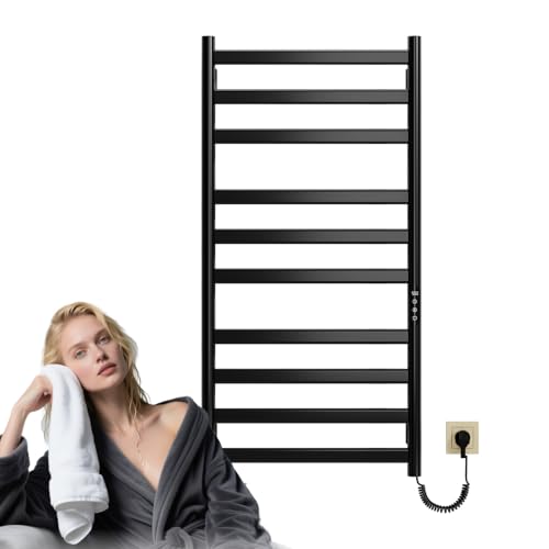 WFCTG Toallero Eléctrico, Radiador Toallero, IPX4 3 Modos, Temporizador, Pantalla LED, Kit De Instalación, Seca Toallas, Bajo Consumo, Secatoallas, Silencioso (Negro, 100cm)