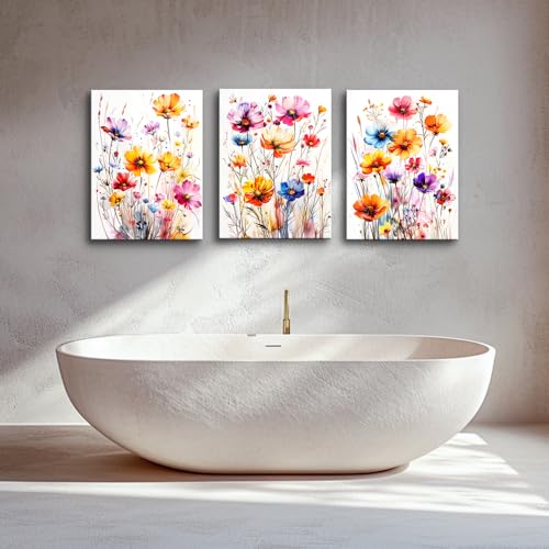 DZRWUBHS Wall Art for Bedroom Wall Decor Living Room Modern Watercolour Floral Decor Flowers Poster Vintage Aesthetic Wildflower Pictures Artwork Canvas Paintings Farmhouse Home Decoration 3 Piece