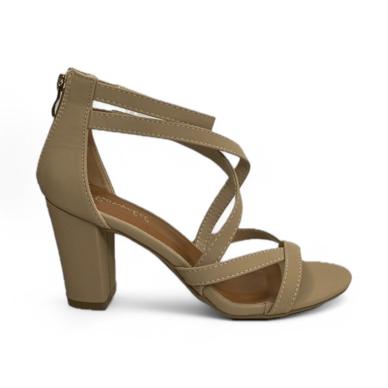 Women's Round Toe Block Heel Double Strap High Heel Sandals4