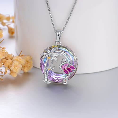 TOUPOP Flamingo Gifts for Women 925 Sterling Silver Flamingo Necklace Palm Tree Pendant Crystal Flamingo Jewelry Birthday Valentines Day Gifts for Women Her Girlfriend3