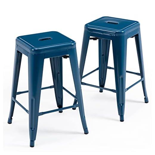Stylish Deep Blue Metal Bar Stools Set