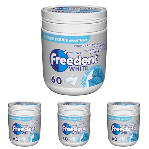 FREEDENT WHITE - Chewing-gum Menthe Douce sans sucres - Boîte de 60 dragées- 84g (Lot de 4)