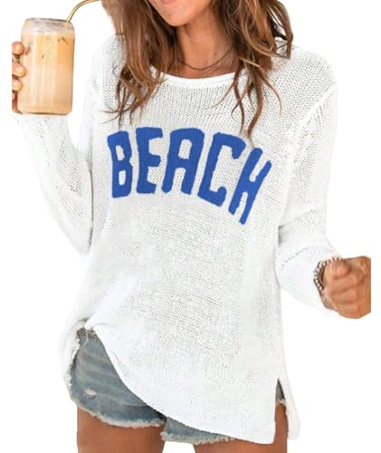 Image of Urchics Womens Casual Sweater Women's Casual Loose Letter Print Long Sleeve Knitted Pullover