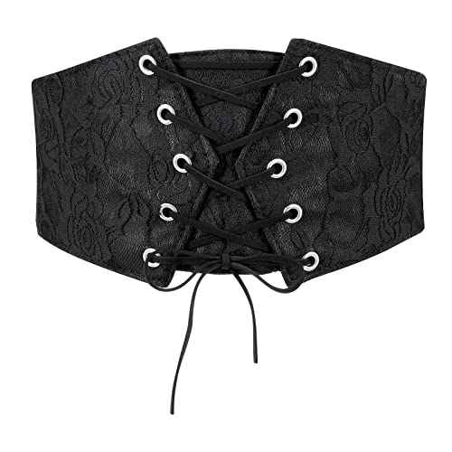 JasGood Damski szeroki gorset elastyczny pasek Waspie Lace-up Tied pas biodrowy dla kobiet sukienka karnawałowa festiwal kostium, A-czarny, Fit Taillengröße 68cm-79cm