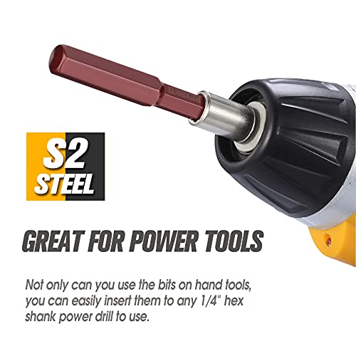 Rexbeti 20 Piece Hex Head Allen Wrench Screwdriver Bit Set, Bronze Sae Metric 1/4 Inch Hex Shank S2 Steel Magnetic 2.3 Inch Long Drill Bits With Storage Box #TOP5