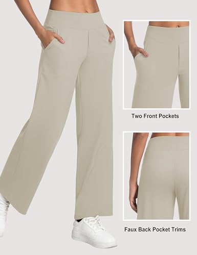 Image of BUBBLELIME Women High Waist Wide Legs Yoga Pants Loose Sweatpants Pockets | 29 inch /31 inch /33 inch /35 inch /37 inchInseam,2 Styles / Dress /Basic,Lounge,Comfy,Stretch Casual Work